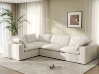 Deluxe Cloud 4-Seater White L-Shaped Sectional | 4-Piece, Cotton And Linen Fabric, Washable Cushion Covers
