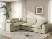 Deluxe Cloud 4-Seater Khaki L-Shaped Sectional | 4-Piece, Cotton And Linen Fabric, Washable Cushion Covers