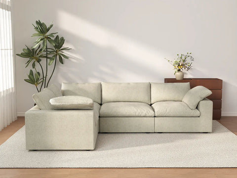 Deluxe Cloud 4-Seater Khaki L-Shaped Sectional | 4-Piece, Cotton And Linen Fabric, Washable Cushion Covers