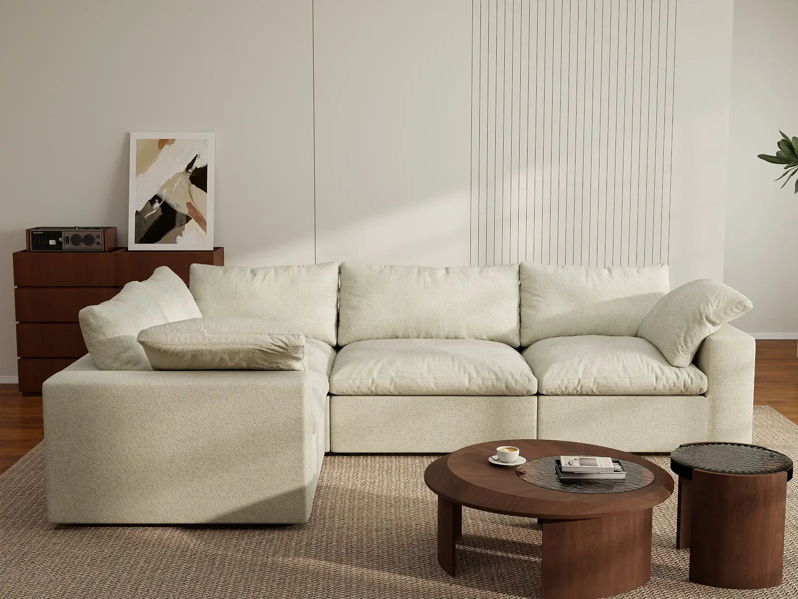 Deluxe Premium Cloud Sectional Sofa Covers | Khaki Cotton and Linen Sofa Cover for 4-Seater
