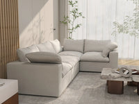 Deluxe Cloud 4-Seater White L-Shaped Sectional | 4-Piece, Cotton And Linen Fabric, Washable Cushion Covers