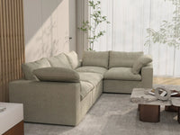 Deluxe Cloud 4-Seater Khaki L-Shaped Sectional | 4-Piece, Cotton And Linen Fabric, Washable Cushion Covers