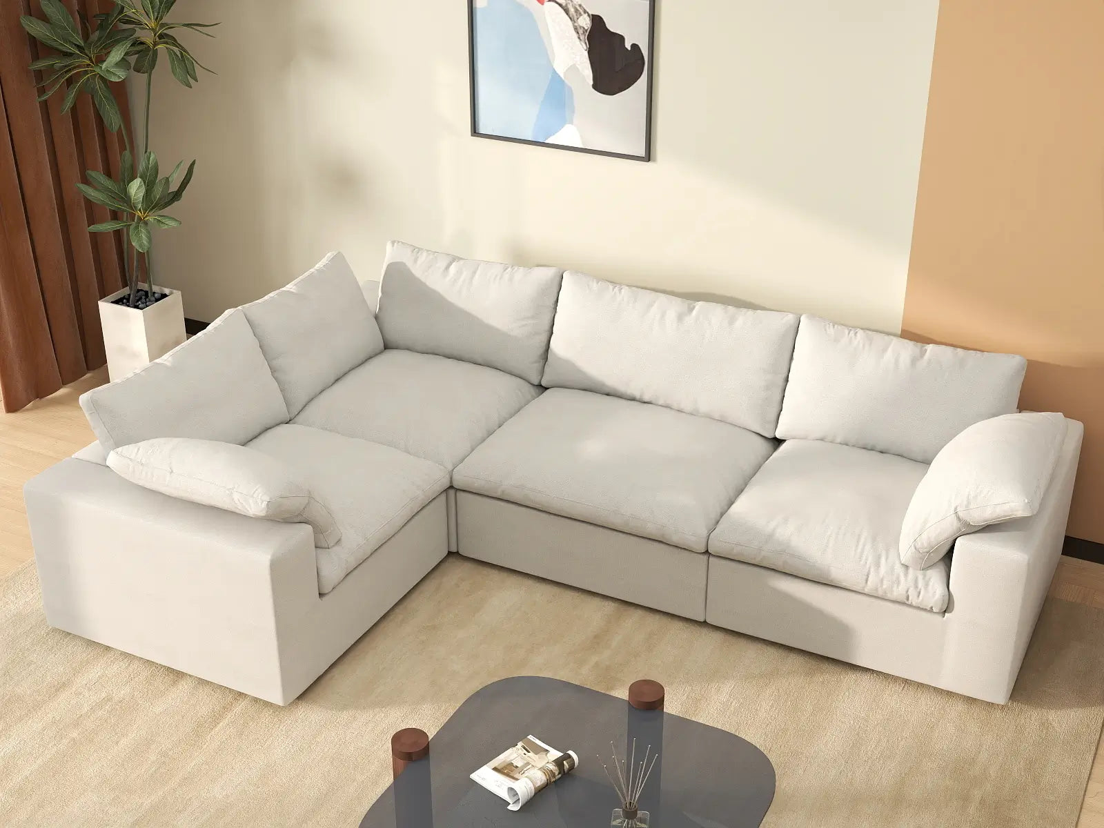 Deluxe Premium Cloud Sectional Sofa Covers | White Cotton and Linen Sofa Cover for 4-Seater