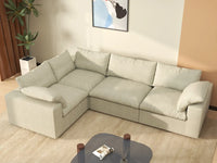 Deluxe Premium Cloud Sectional Sofa Covers | Khaki Cotton and Linen Sofa Cover for 4-Seater