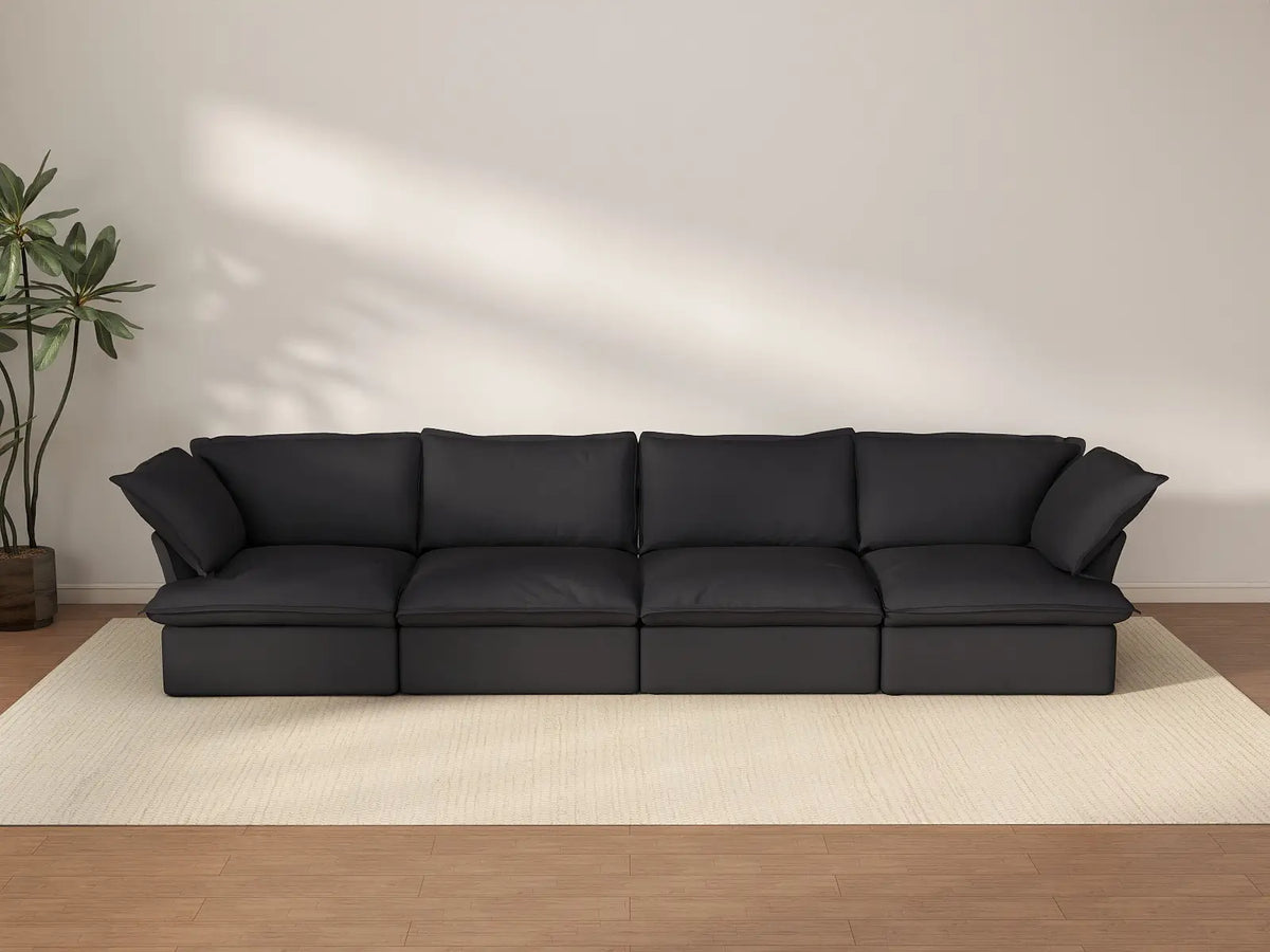 Deluxe Cloud 4-Seater Black Washable Couch Sectional | 4-Piece, Linen and Cotton Fabric, Modular Design