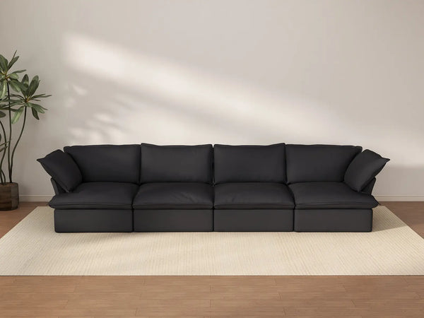 Sofá seccional Deluxe Cloud de 4 plazas, color negro, lavable | 4 piezas, tela de lino y algodón, diseño modular