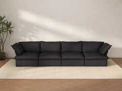 Deluxe Cloud 4-Seater Black Washable Couch Sectional | 4-Piece, Linen and Cotton Fabric, Modular Design