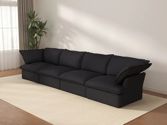 Deluxe Cloud 4-Seater Black Washable Couch Sectional | 4-Piece, Linen and Cotton Fabric, Modular Design