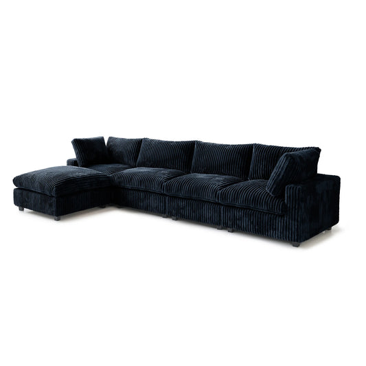 Deluxe Classic Cloud Sectional Sofas Covers | 4-Seater With Ottoman Plush Fabric Black Sofa Covers