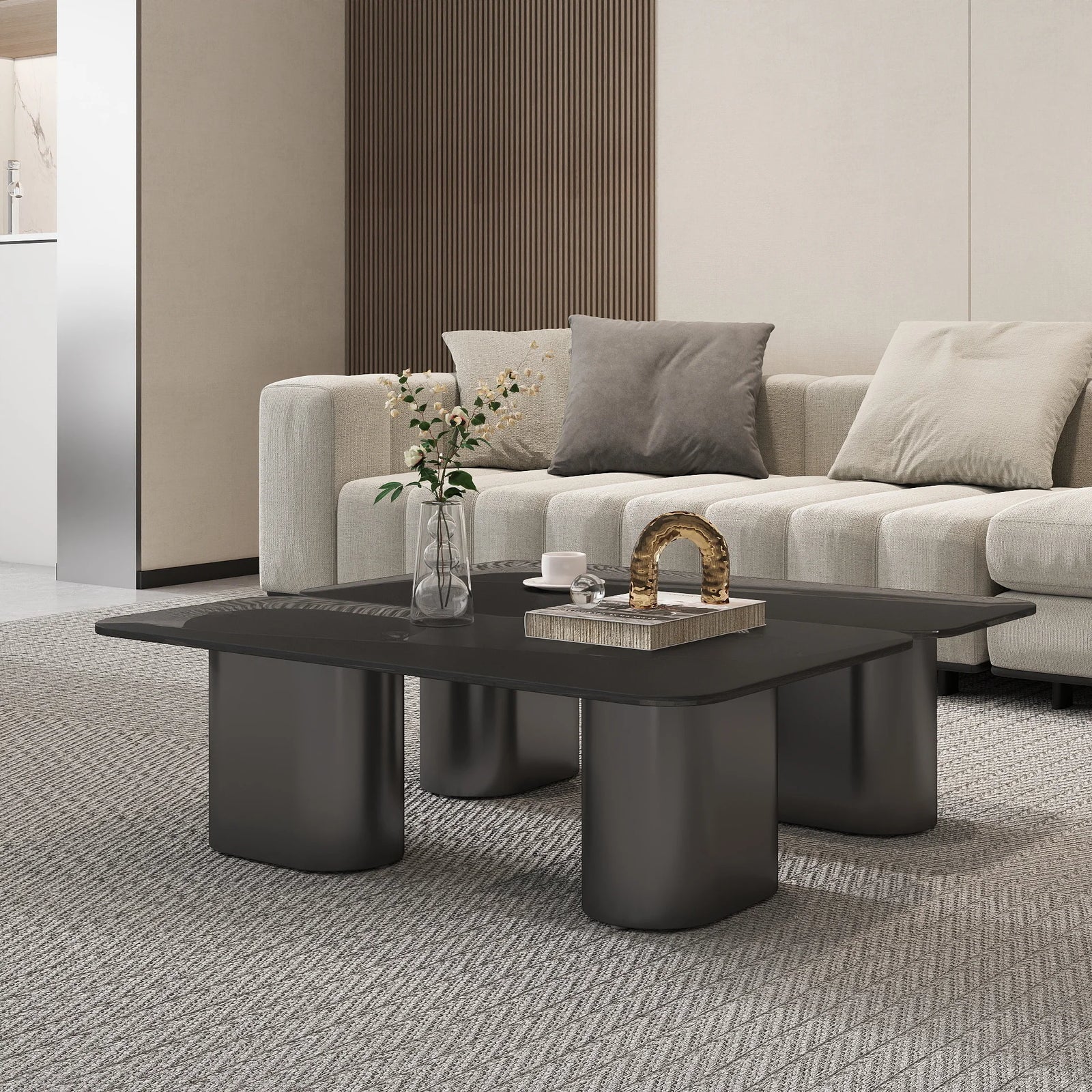 Zenith Glass Coffee Table | 40" Gray Square With 4 Legs