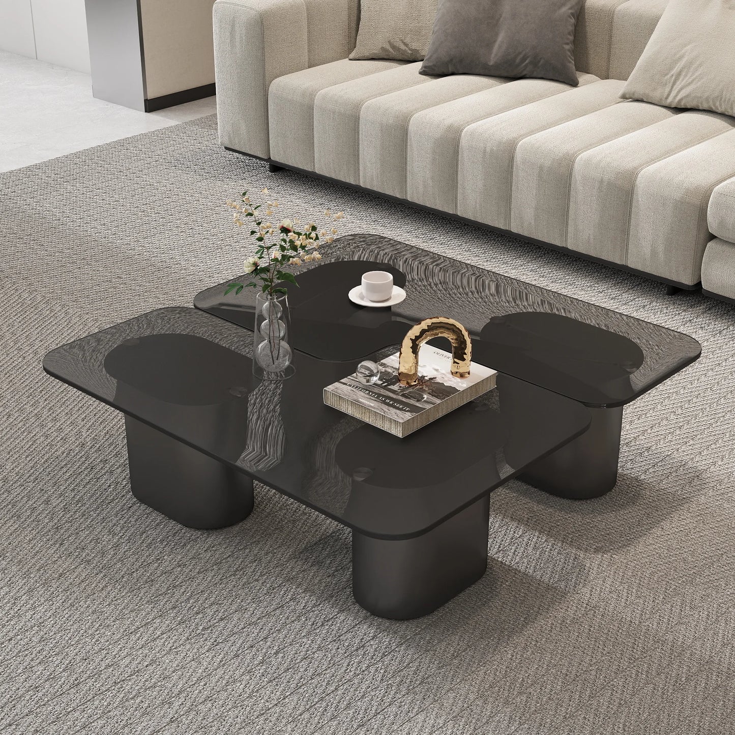 Zenith Glass Coffee Table | 40" Gray Square With 4 Legs
