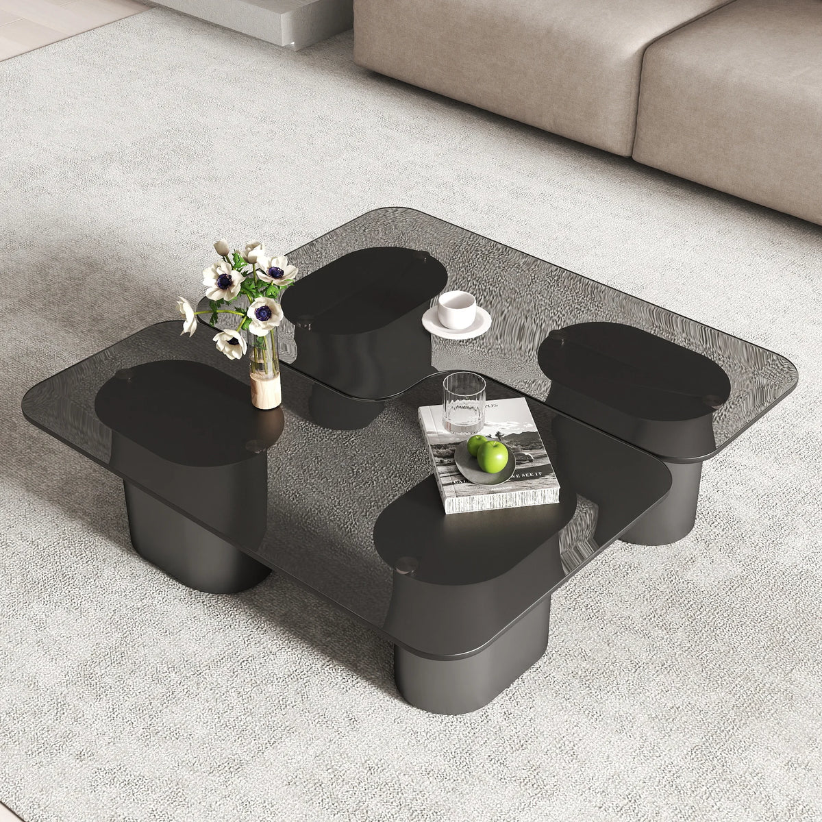 Zenith Glass Coffee Table | 40" Gray Square With 4 Legs