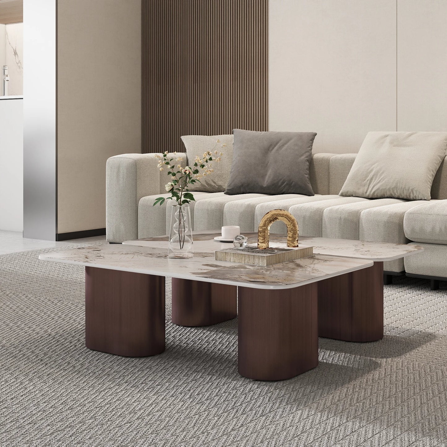 Aero Sintered Stone Coffee Table | 40" White Square With 4 Legs