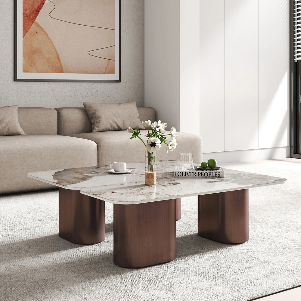 Aero Sintered Stone Coffee Table | 40" White Square With 4 Legs