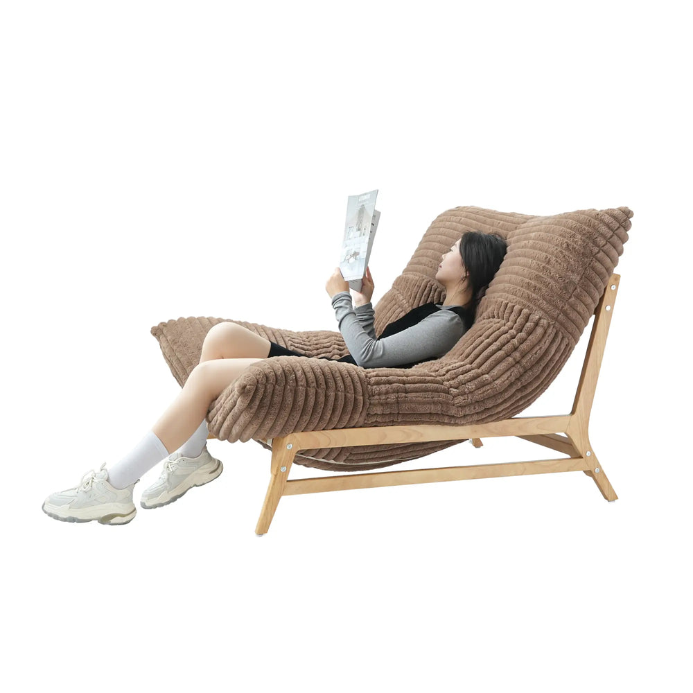 Pillow Lazy Sofas | 47-Inch Plush Pillow Accent Chair Solid Wood Frame - Brown