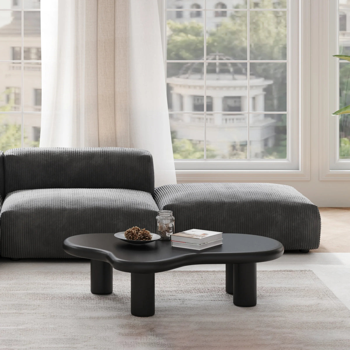 Aura Wood Coffee Table | 48" Black Irregular With 4 Legs