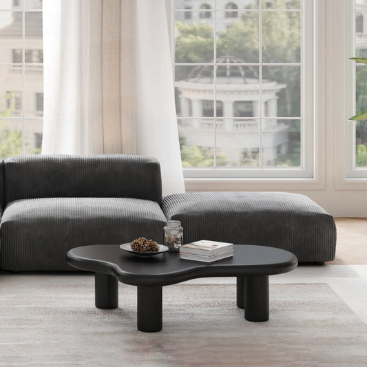 Aura Wood Coffee Table | 48" Black Irregular With 3 Legs