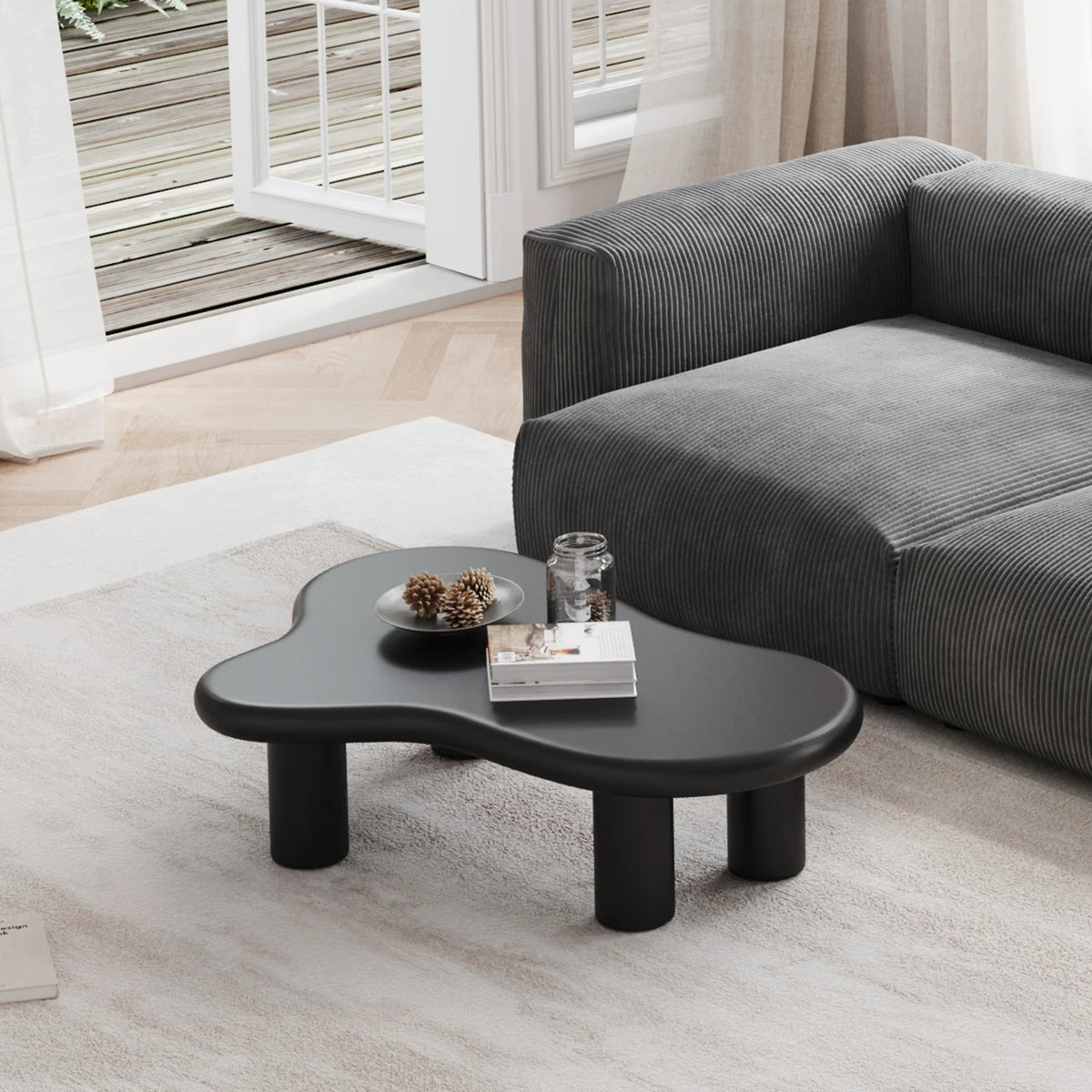 Aura Wood Coffee Table | 48" Black Irregular With 4 Legs
