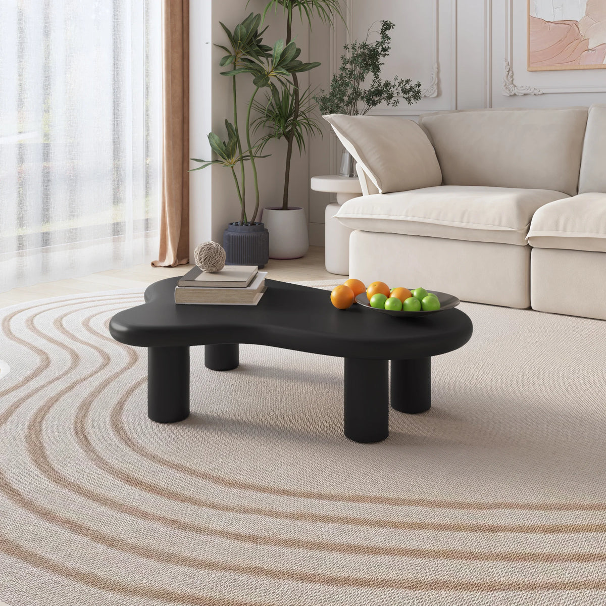 Aura Wood Coffee Table | 48" Black Irregular With 4 Legs
