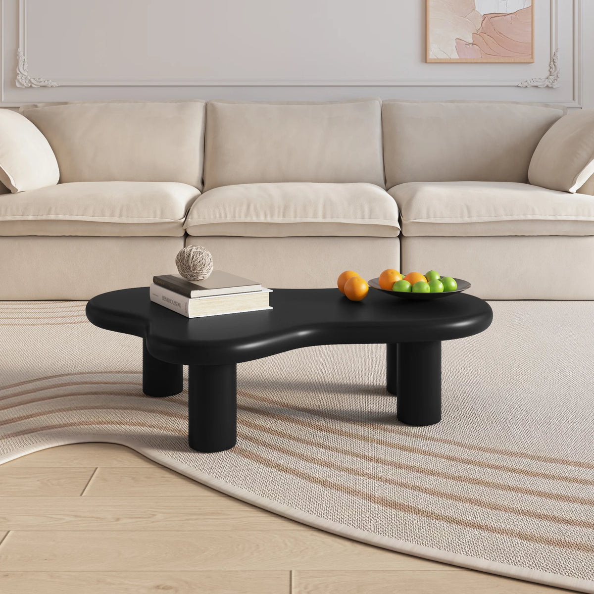 Aura Wood Coffee Table | 48" Black Irregular With 4 Legs