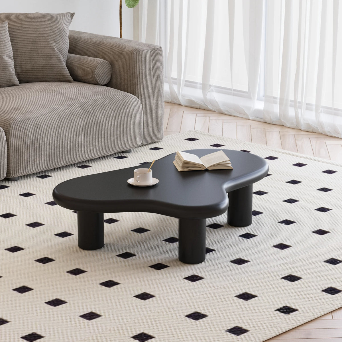 Aura Wood Coffee Table | 48" Black Irregular With 4 Legs