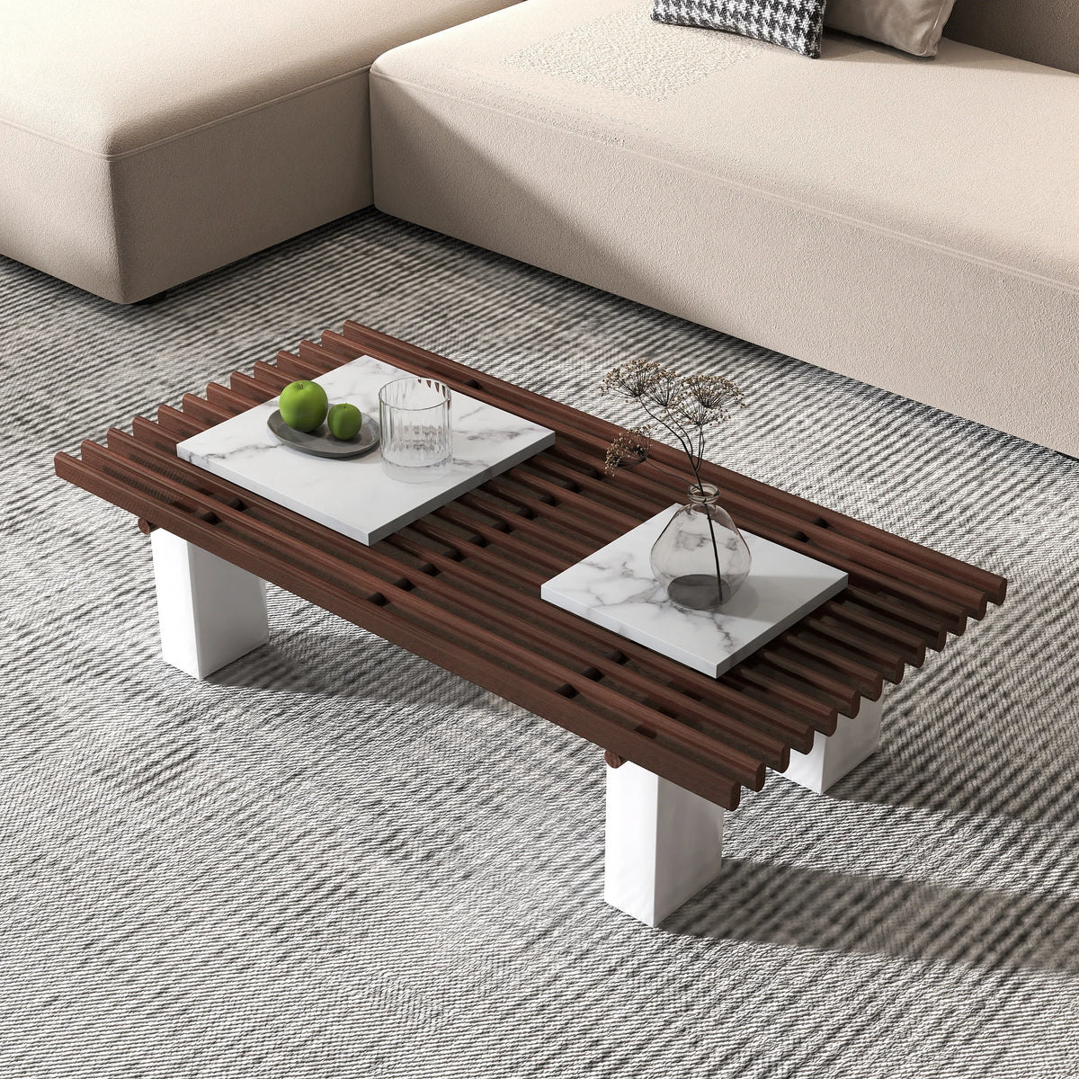 Grandeur Faux Marble Coffee Table | 48" Copper Rectangular With Removeable Marble Slab