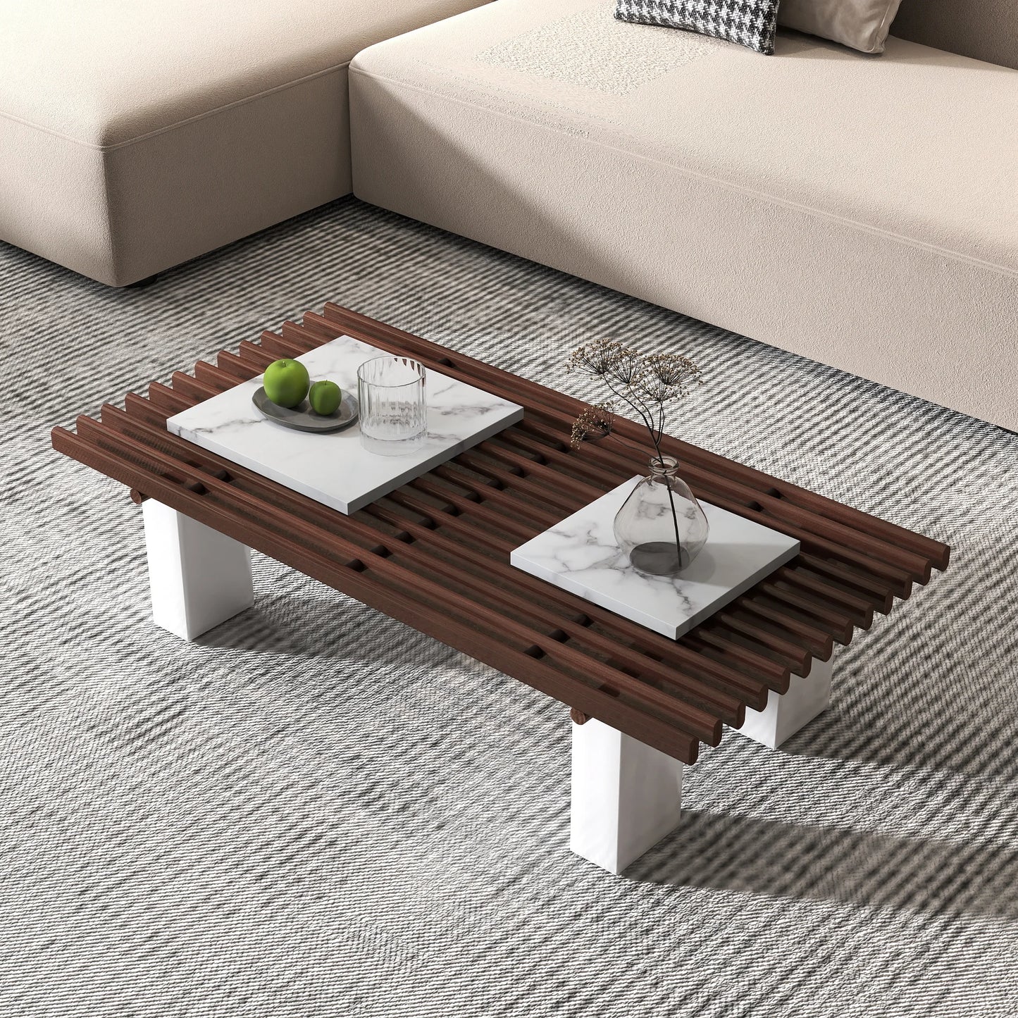 Grandeur Faux Marble Coffee Table | 48" Copper Rectangular With Removeable Marble Slab