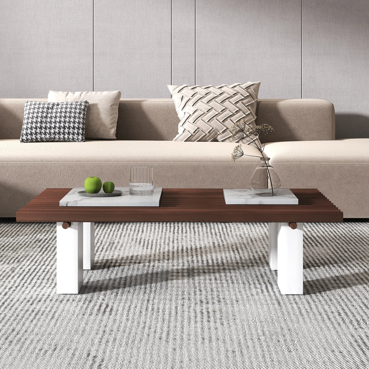 Grandeur Faux Marble Coffee Table | 48" Copper Rectangular With Removeable Marble Slab