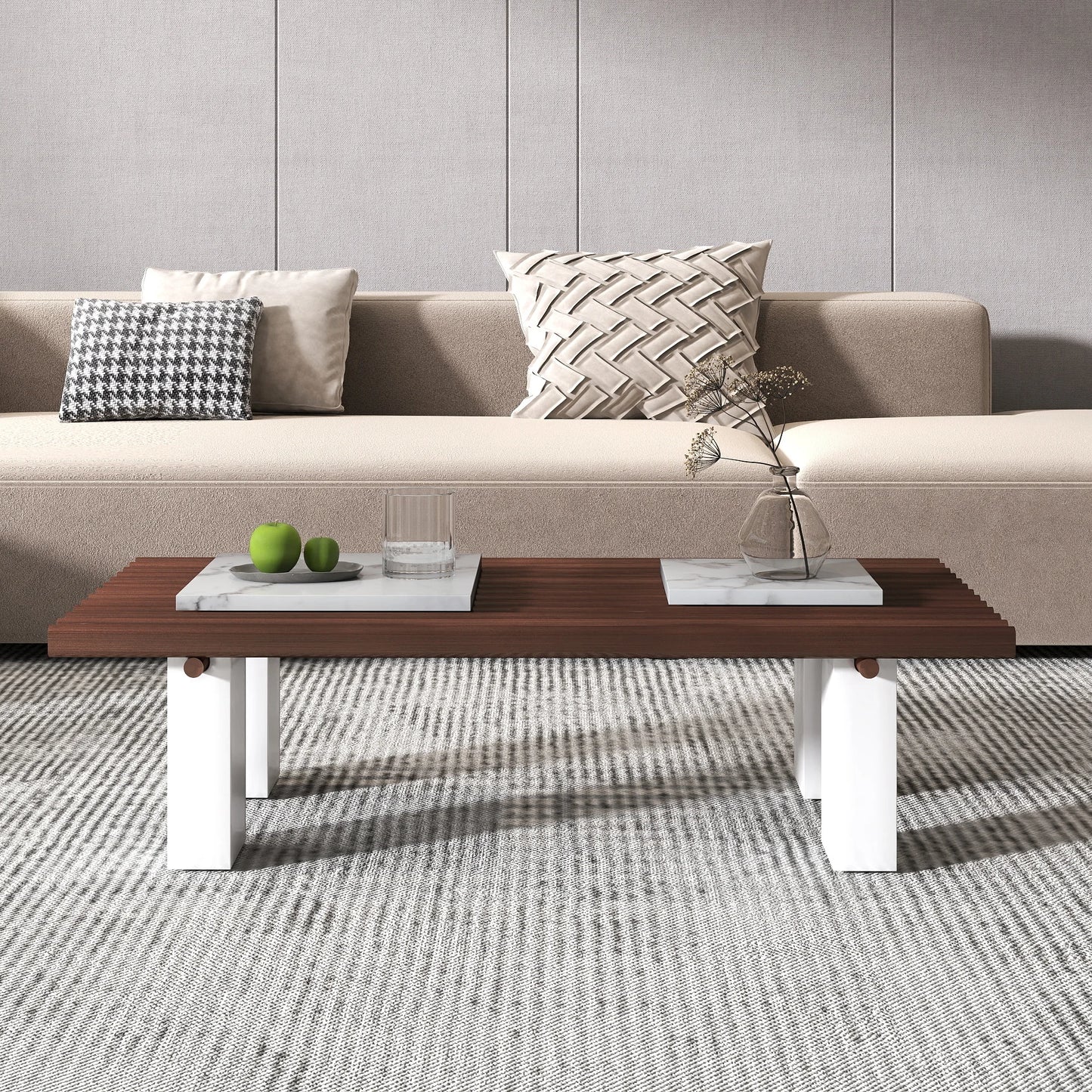 Grandeur Faux Marble Coffee Table | 48" Copper Rectangular With Removeable Marble Slab