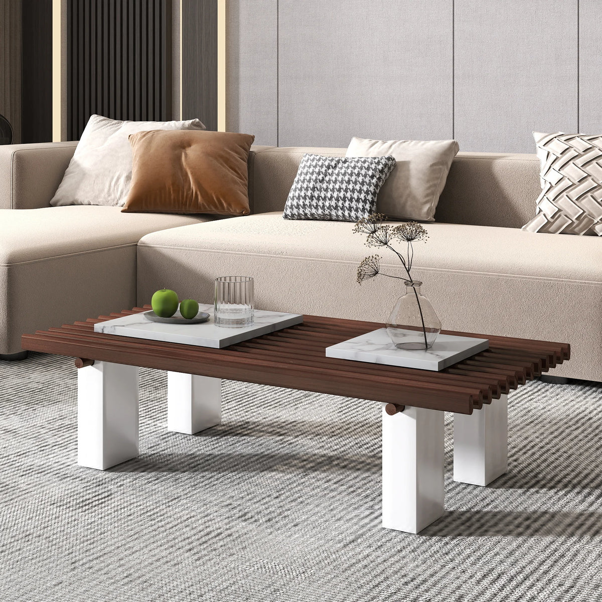 Grandeur Faux Marble Coffee Table | 48" Copper Rectangular With Removeable Marble Slab