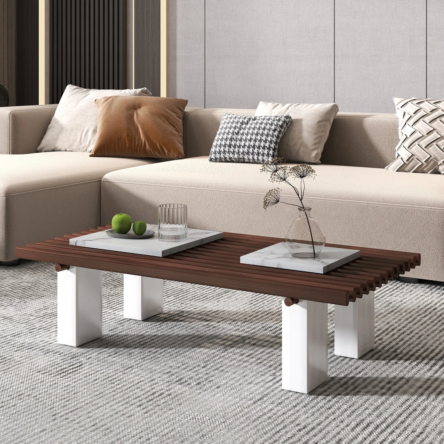 Grandeur Faux Marble Coffee Table | 48" Copper Rectangular With Removeable Marble Slab