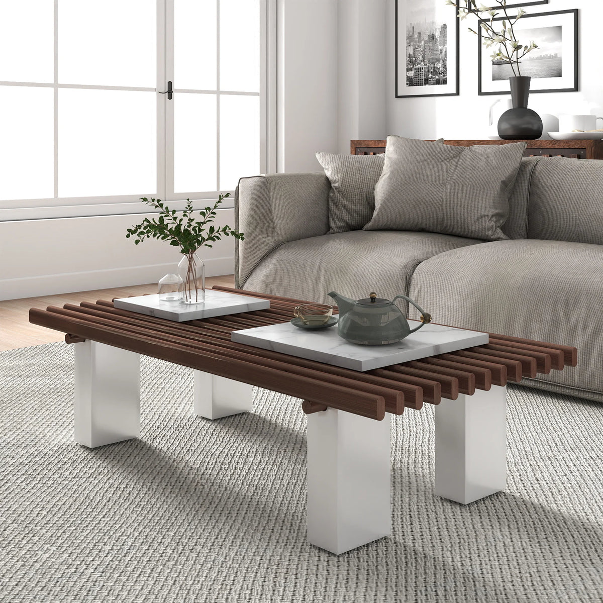 Grandeur Faux Marble Coffee Table | 48" Copper Rectangular With Removeable Marble Slab
