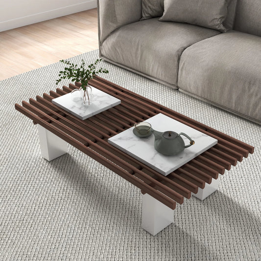 Grandeur Faux Marble Coffee Table | 48" Copper Rectangular With Removeable Marble Slab