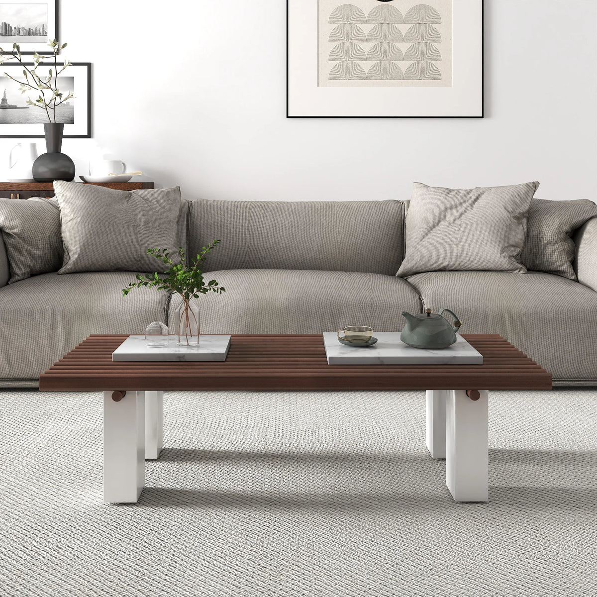 Grandeur Faux Marble Coffee Table | 48" Copper Rectangular With Removeable Marble Slab