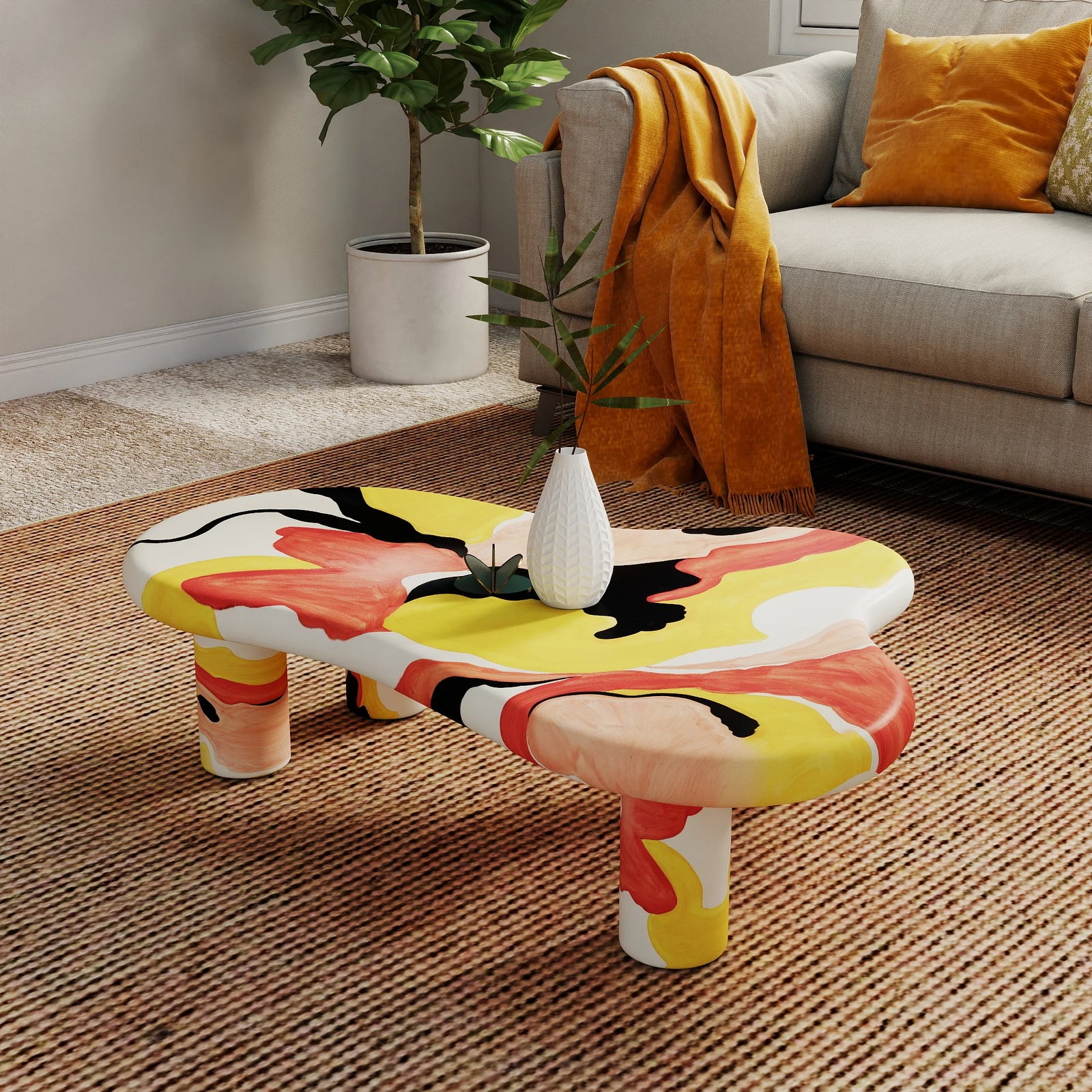 Aura Wood Coffee Table | 48" Multicolored Irregular With 4 Legs