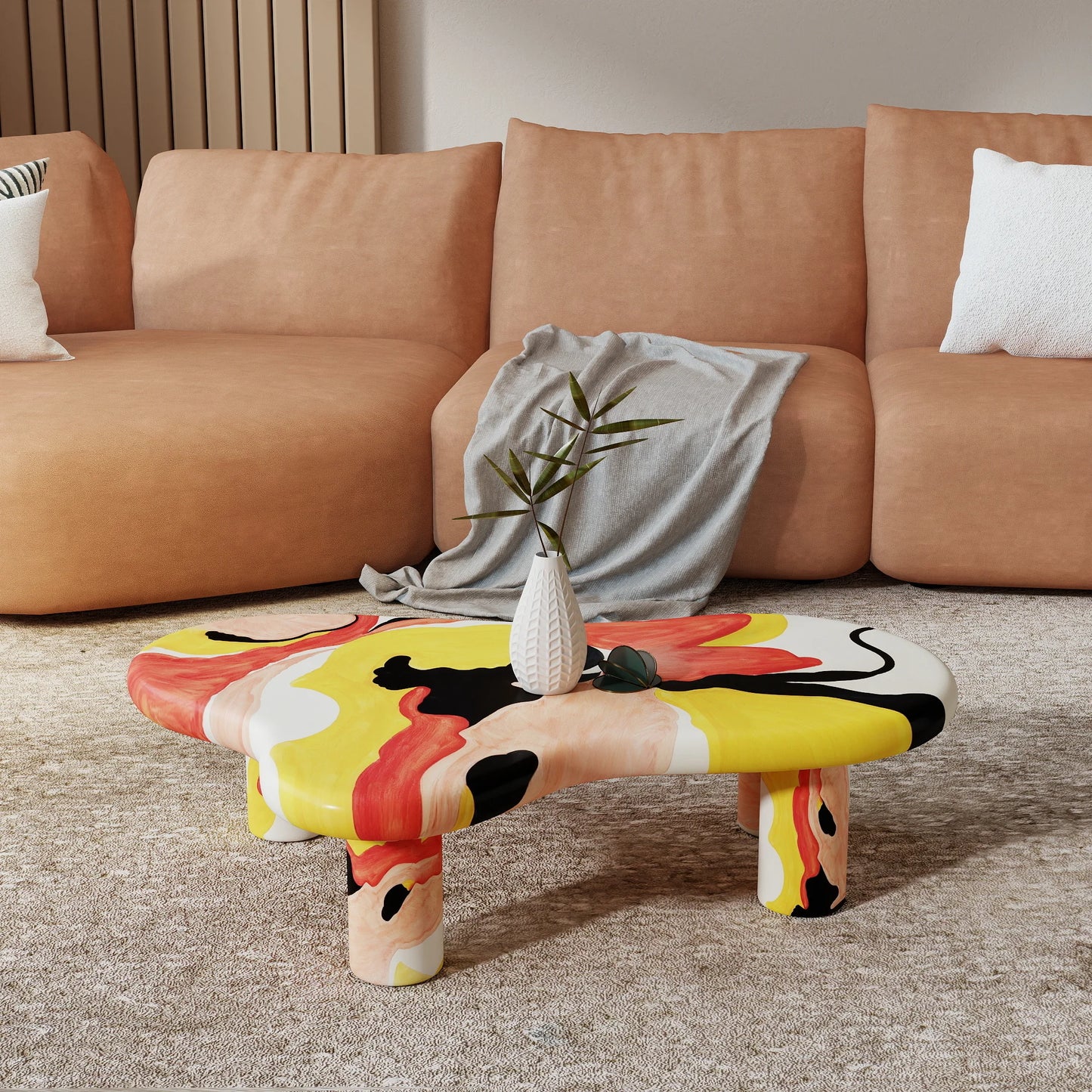 Mesa de centro Aura Wood | 122 cm, multicolor, irregular, con 3 patas