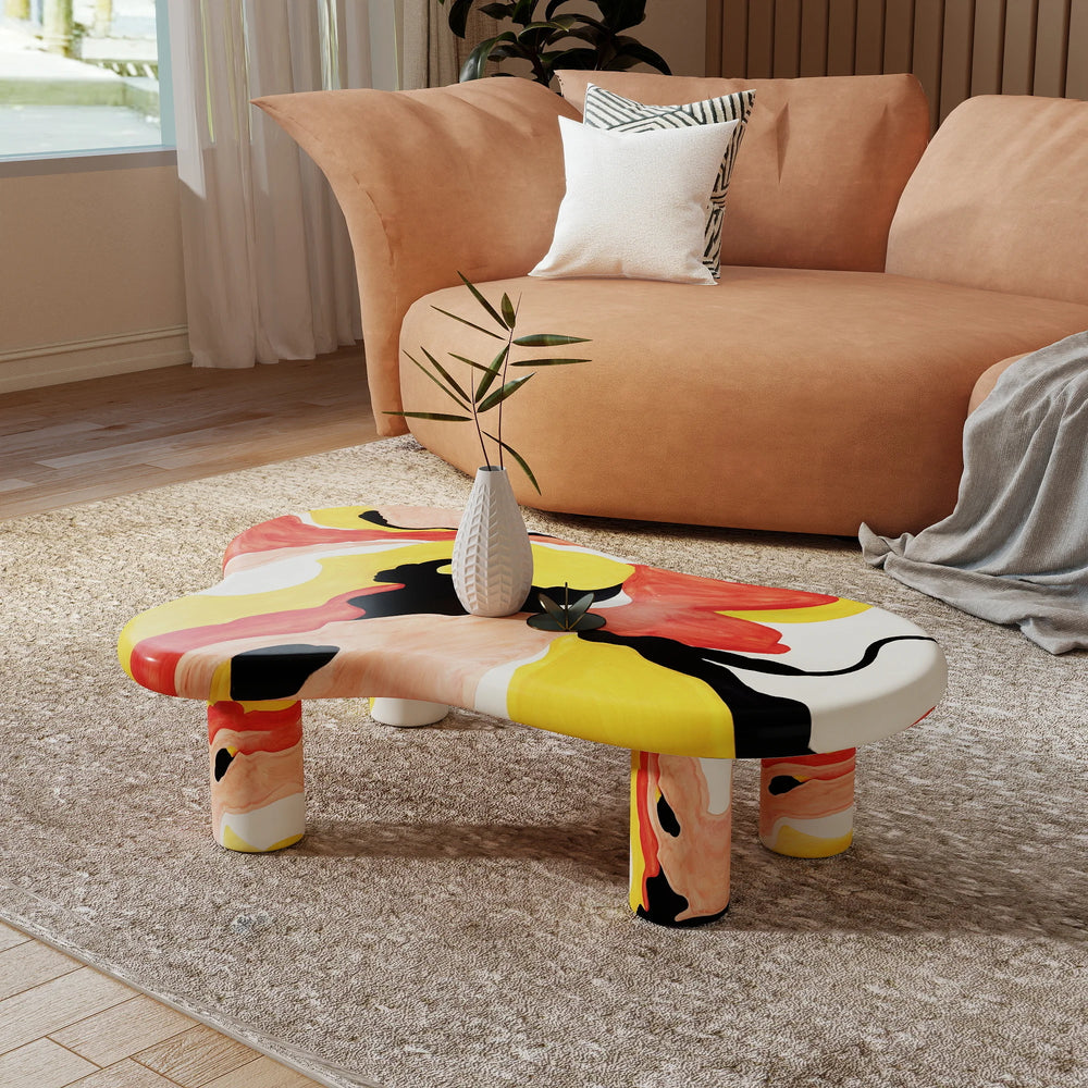 Mesa de centro Aura Wood | 122 cm, multicolor, irregular, con 3 patas