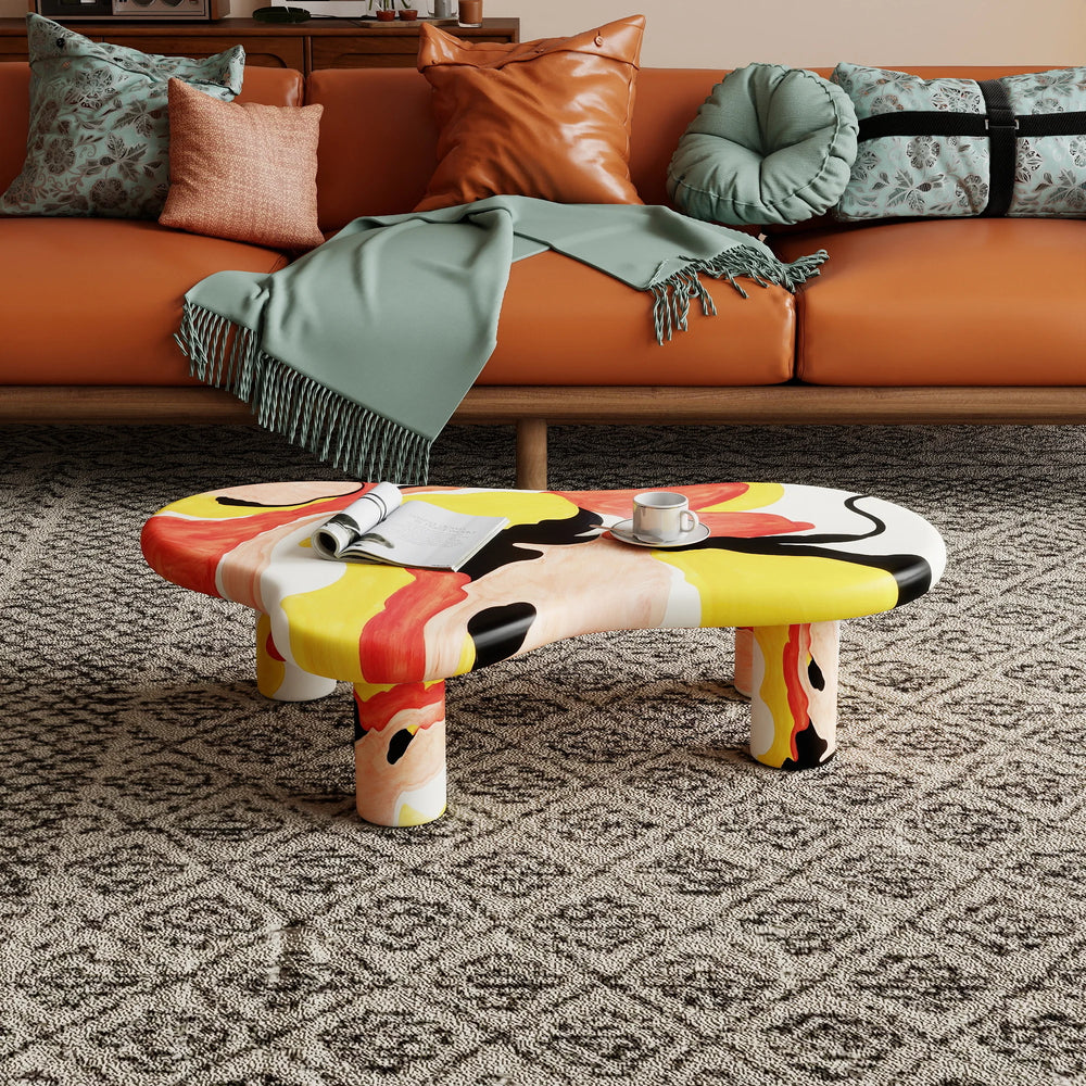 Mesa de centro Aura Wood | 122 cm, multicolor, irregular, con 3 patas