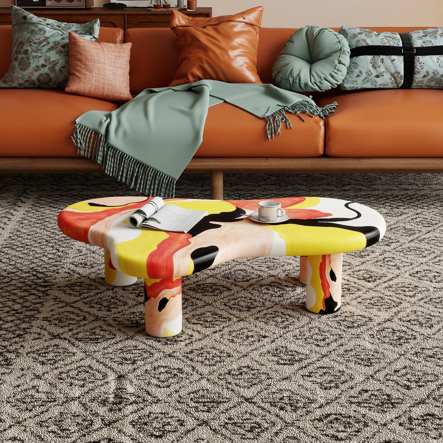 Mesa de centro Aura Wood | 122 cm, multicolor, irregular, con 3 patas