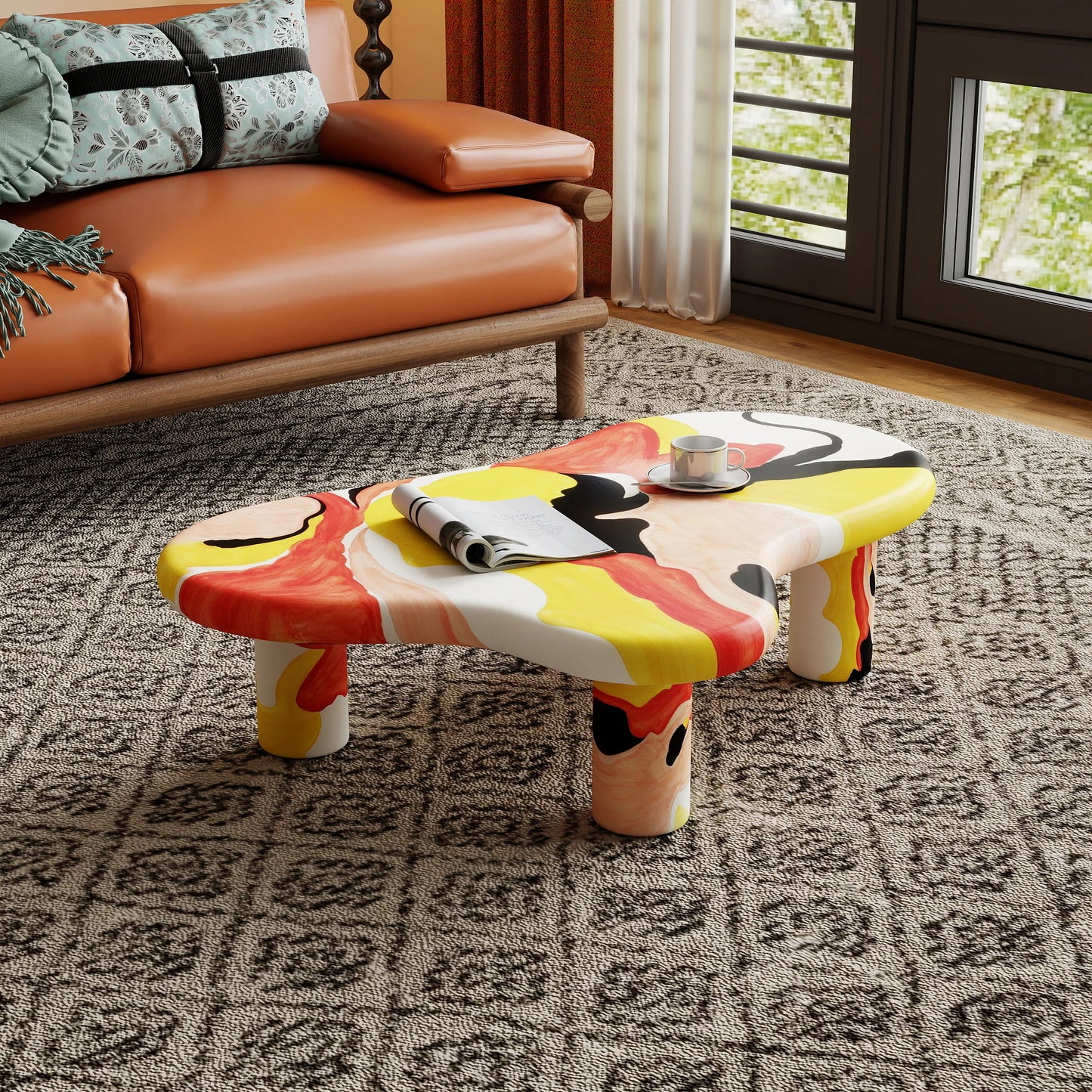 Mesa de centro Aura Wood | 122 cm, multicolor, irregular, con 3 patas