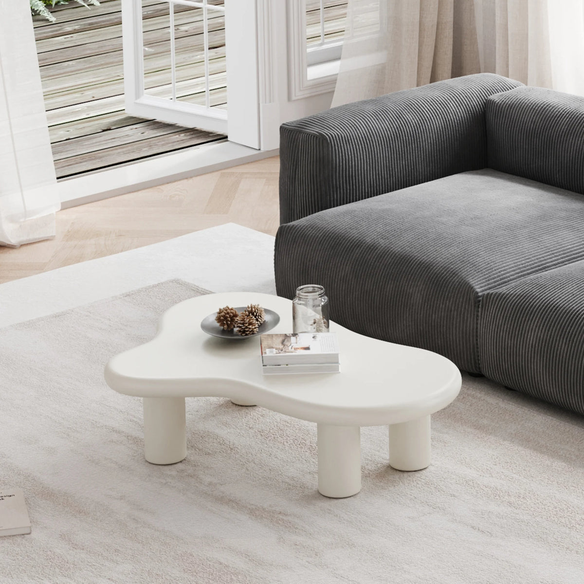 Aura Wood Coffee Table | 48" White Irregular With 4 Legs