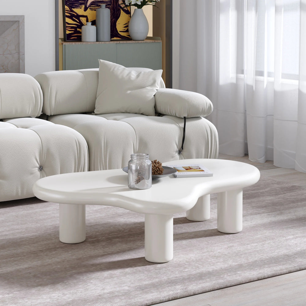 Aura Wood Coffee Table | 48" White Irregular With 3 Legs