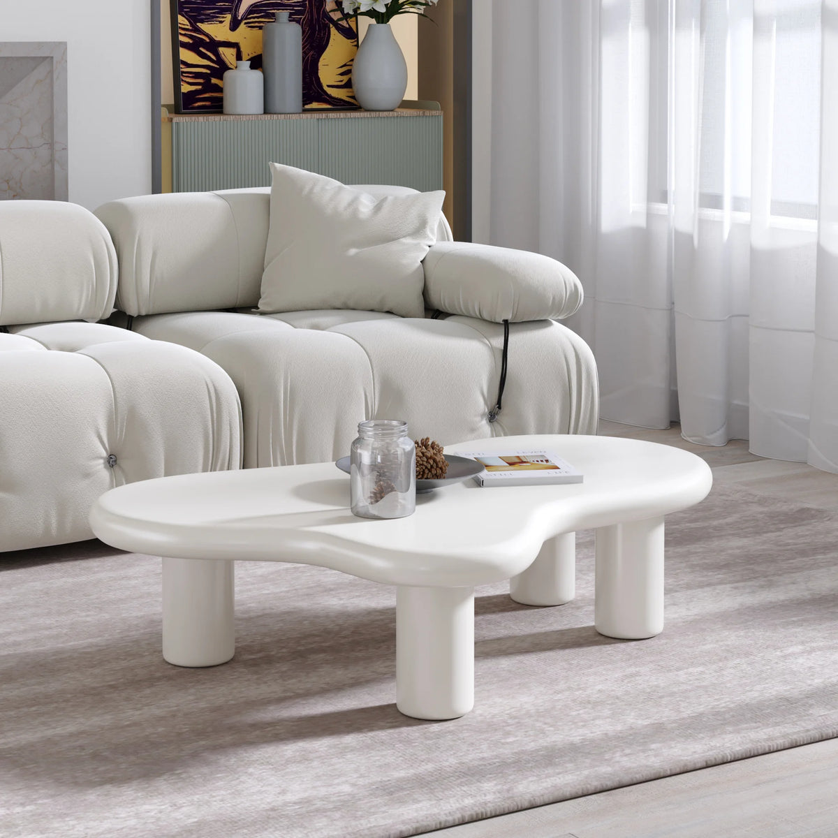 Aura Wood Coffee Table | 48" White Irregular With 4 Legs