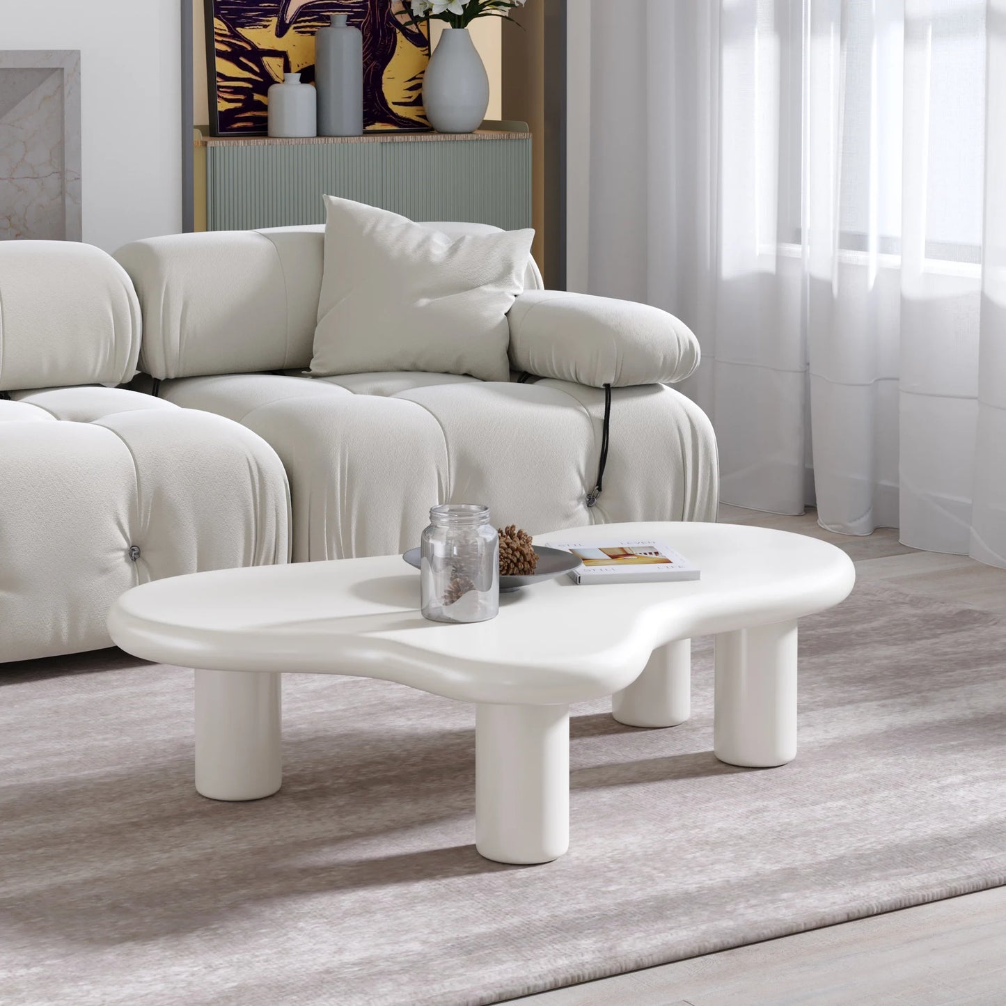 Aura Wood Coffee Table | 48" White Irregular With 3 Legs