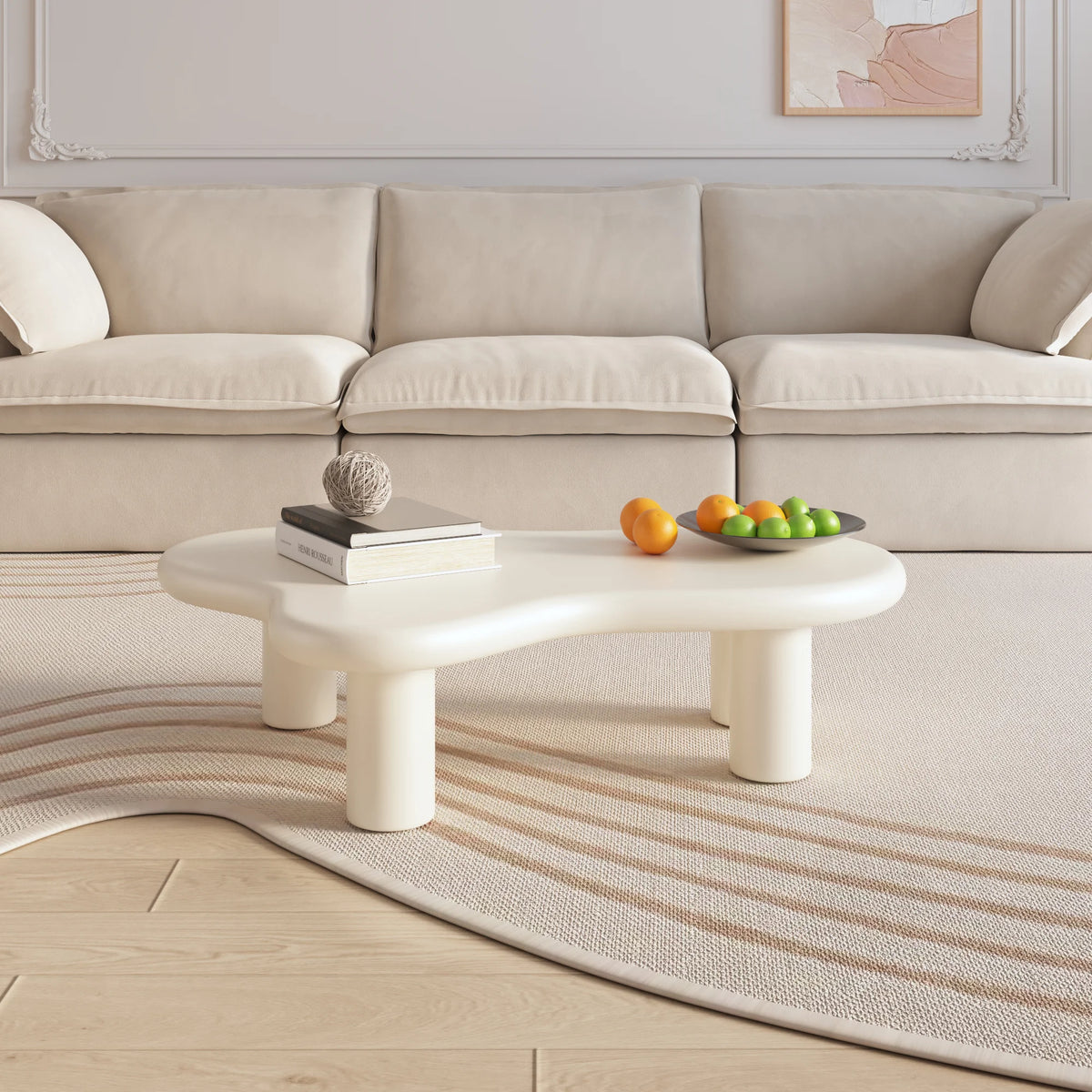 Aura Wood Coffee Table | 48" White Irregular With 4 Legs