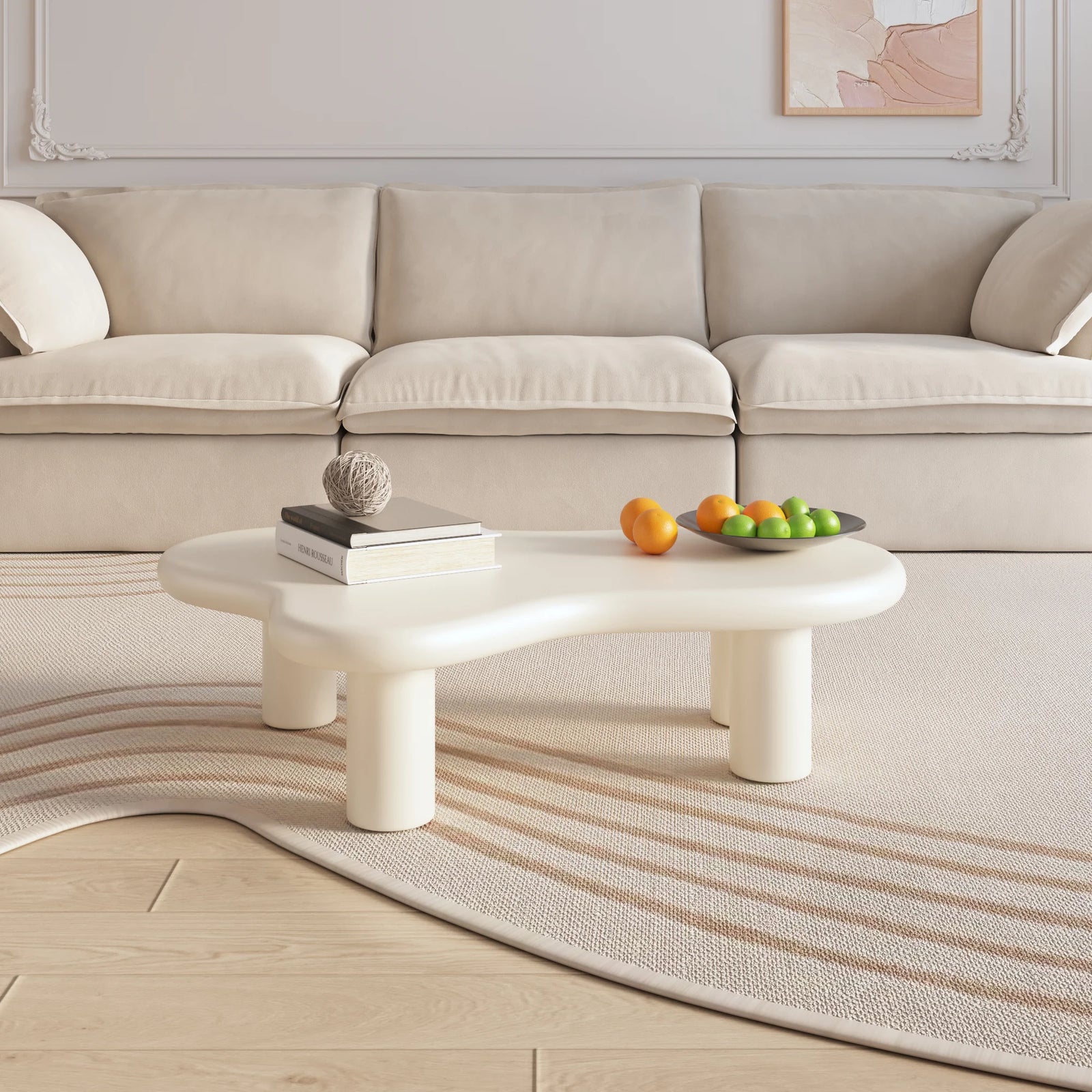 Aura Wood Coffee Table | 48" White Irregular With 4 Legs