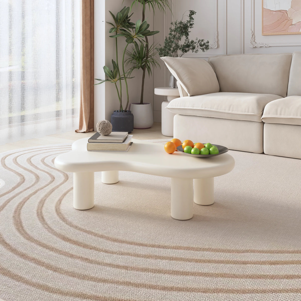 Aura Wood Coffee Table | 48" White Irregular With 4 Legs