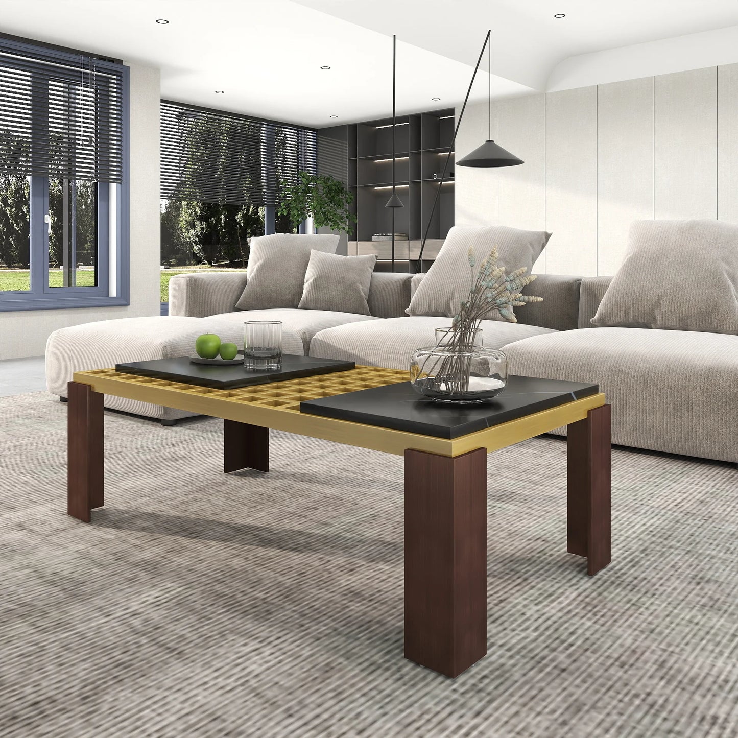 Grandeur Faux Marble Coffee Table | 48" Yellow Rectangular With Removeable Marble Slab