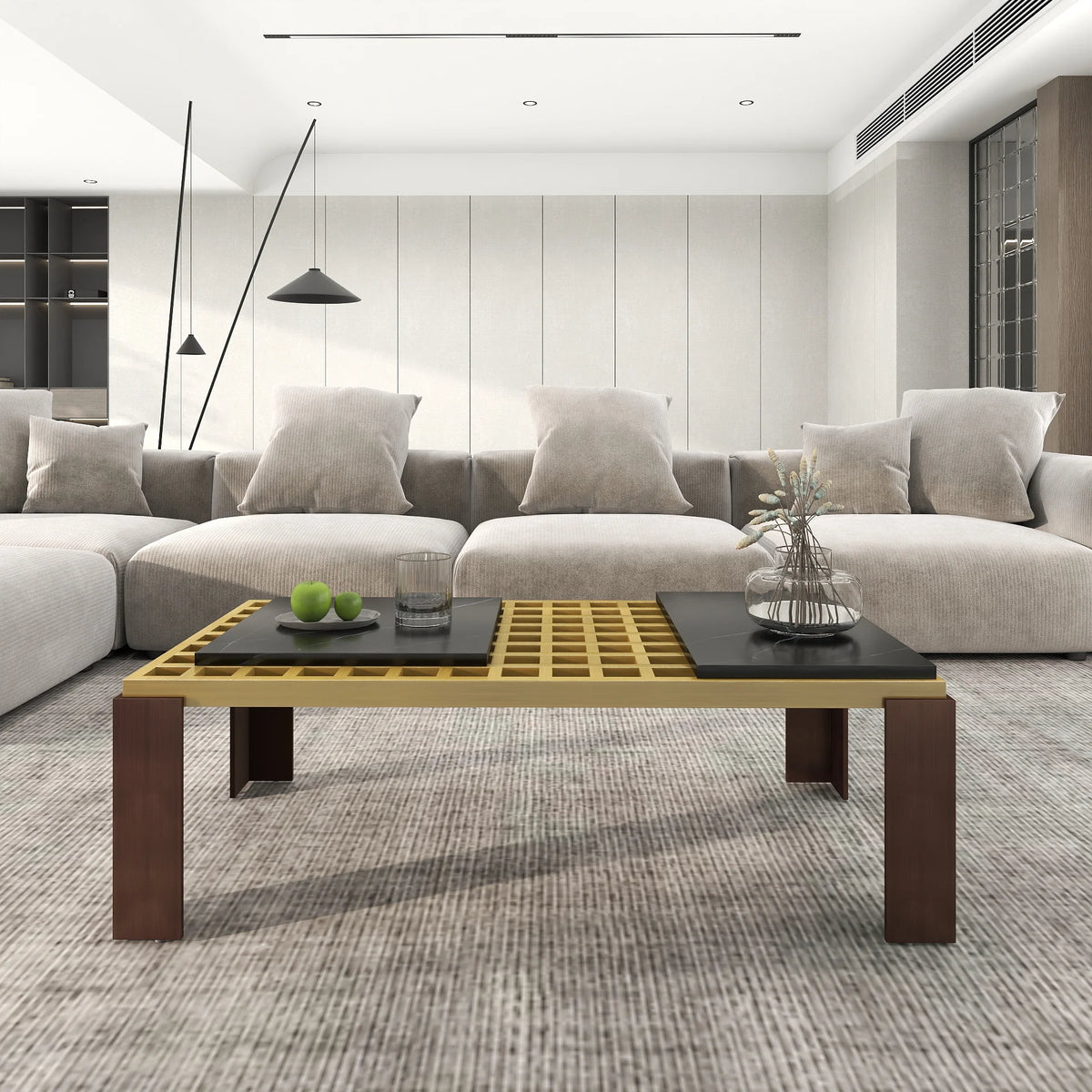 Grandeur Faux Marble Coffee Table | 48" Yellow Rectangular With Removeable Marble Slab