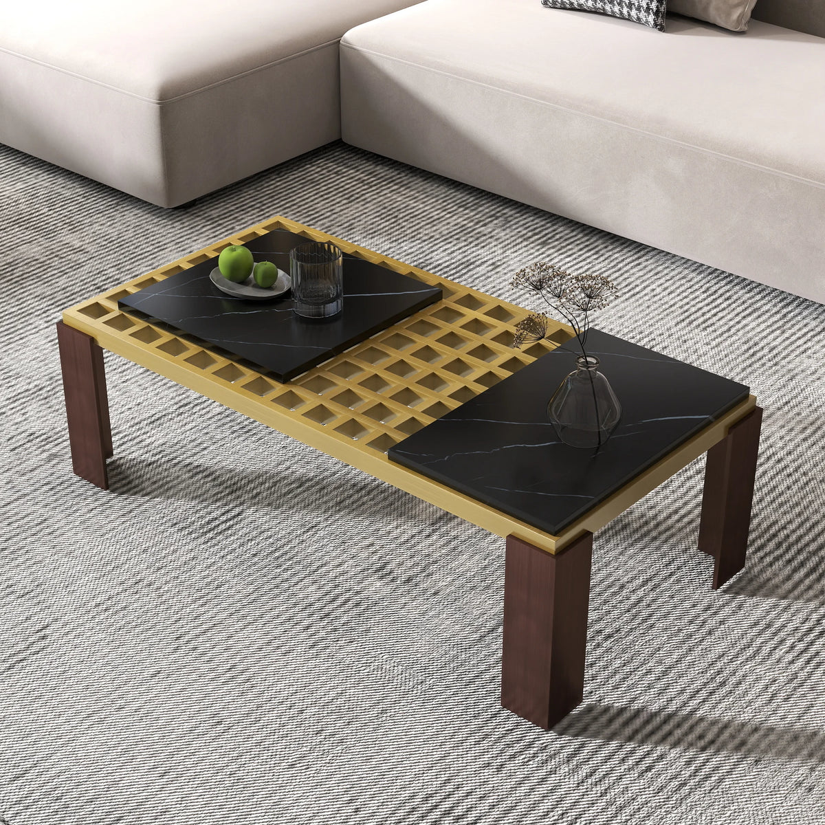 Grandeur Faux Marble Coffee Table | 48" Yellow Rectangular With Removeable Marble Slab